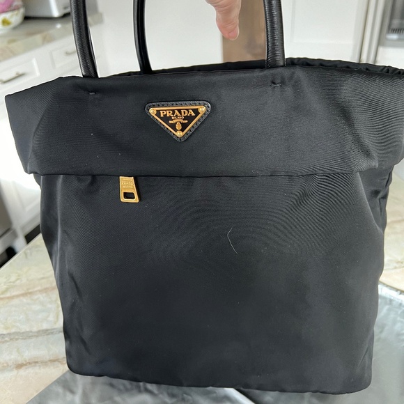 Black Prada bag in signature Prada Tessuto Nylon with Leather Trim